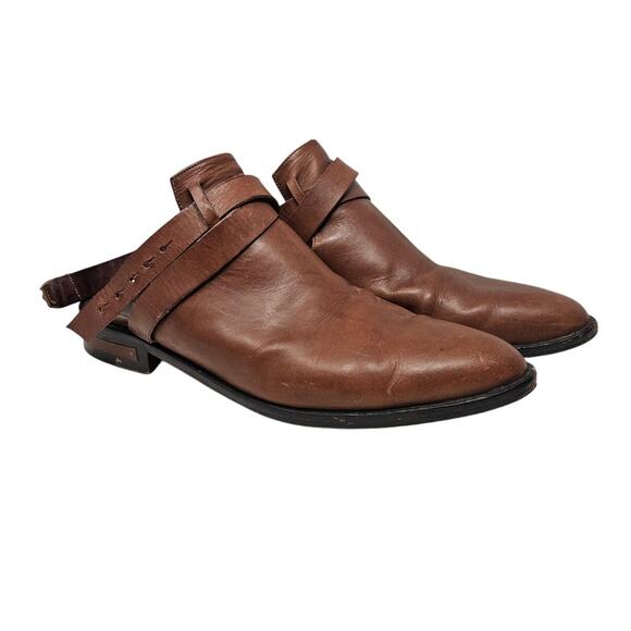 Freda Salvador 9 Brown Leather Mule Buckle Belted Western Boho Equestrian - Picture 1 of 6
